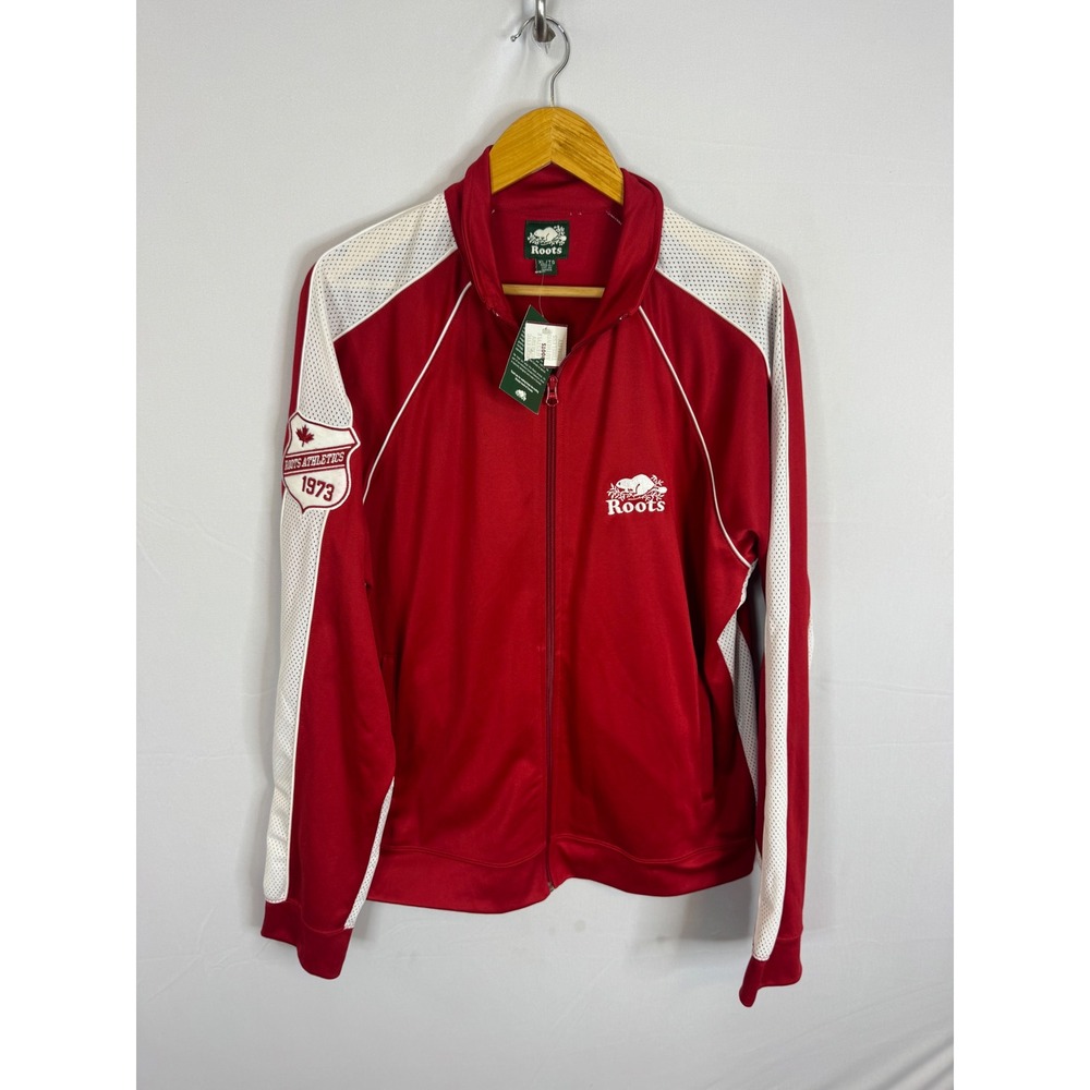 NWT VIntage 90s Roots Canada Day Double Knit Track Jacket Mens XL Red White Zip